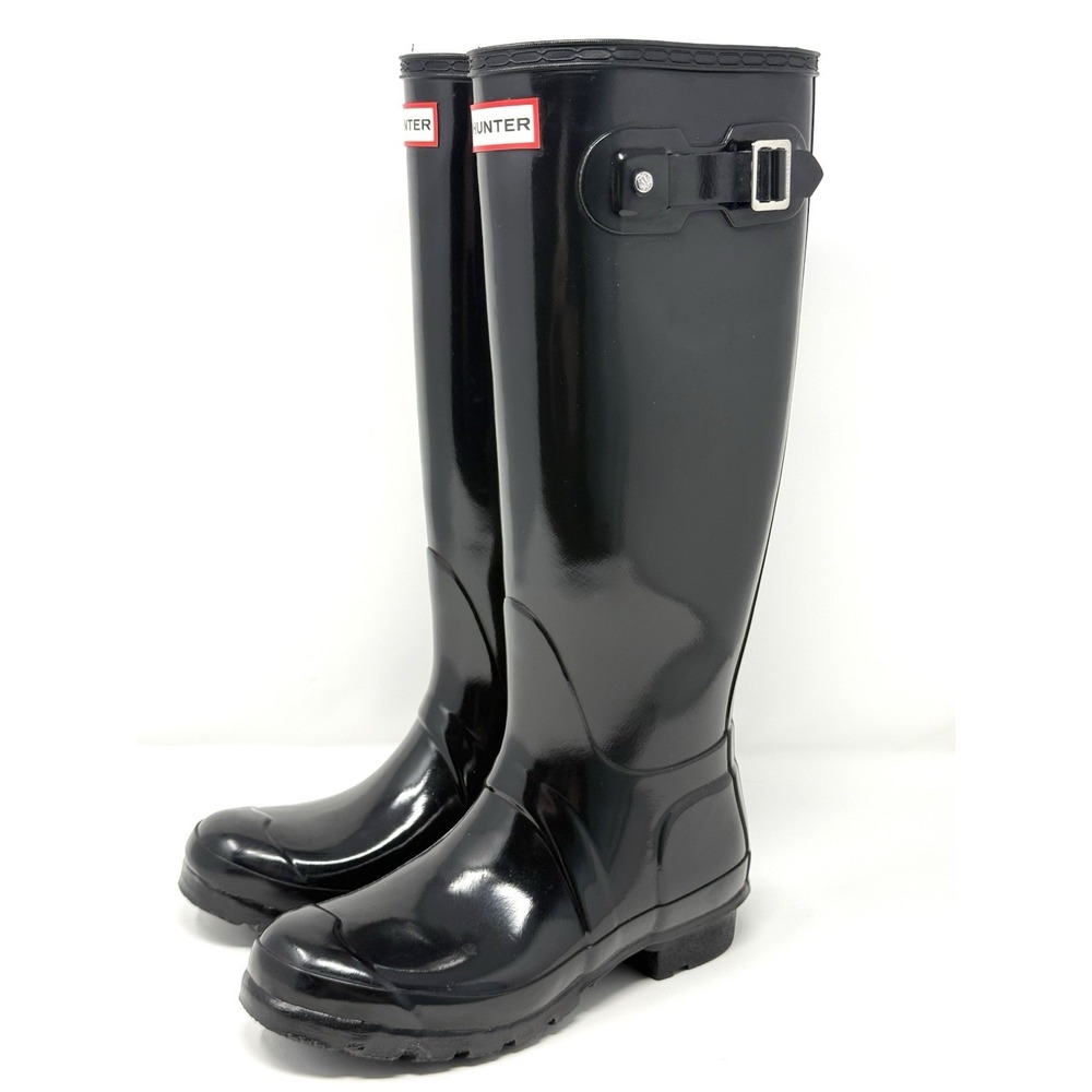 Hunter Original Women's Tall Rain Boots Size 6 Glossy Black Waterproof ECU Read